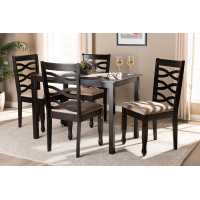 Baxton Studio RH318C-Sand/Dark Brown-5PC Dining Set Lanier Modern and Contemporary Sand Fabric Upholstered Espresso Brown Finished Wood 5-Piece Dining Set